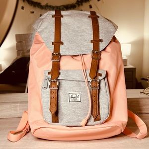 Hershel Little America Laptop Backpack Mid-Volume 17.0L in Pink, Gray, and Brown